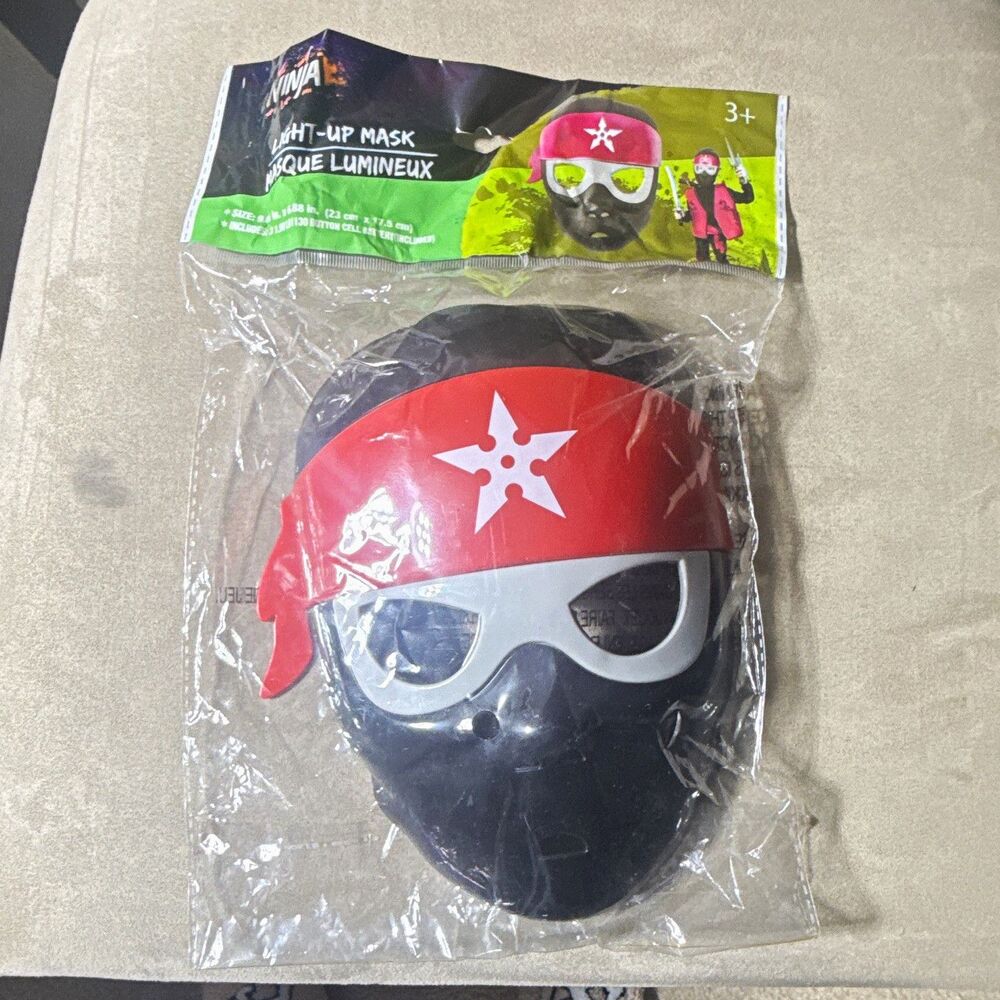 Ninja Light-Up Full Mask Costume - Ninja Halloween, One Size, Black/Red/White